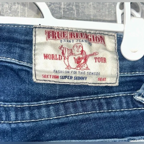 True Religion Distressed Mid-Rise Skinny Jeans 24 Dark Wash - Picture 5 of 9